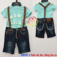 [19kg-36kg] Quần dây đeo vải jean thun mềm siêu co giãn cho bé màu xanh đậm KHÔNG KèM áO