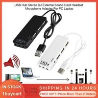 1buycart 3 Port USB 2.0 Hub  Headphone  Mic 7.1 CH Sound Adapter Multi Ports Splitter - White