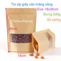 1kg túi zip giấy cán màng vàng 18x26cm đựng 500g (khoảng 80cái) đựng hạt, bột… chống thấm nước (sp y hình)