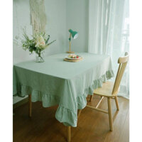 (1M-2M-3m BÈO NHÚN HÀN QUỐC) Khăn trải bàn dài vải thô mộc màu trơn ngọt ngào. khăn phủ viền bèo