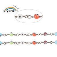 1m 3.28 Feet Handmade Evil Eye Lampwork Dây chuyền đính cườm tròn với phát hiện bằng đồng thau Không hàn mạ lâu dài Gunmetal đầy màu sắc 12,5x2,8x4x1,5mm Hạt: 4mm