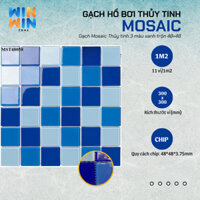 1M2 Gạch Hồ bơi Mosaic Thủy tinh 3 màu xanh trộn 48×48 MST48058