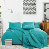 [1m8*2m] Bộ Drap chăn ga Everon ESM 22015 màu xanh vải modal họa tiết thêu đơn giản