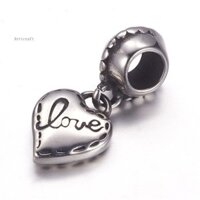 1pc 304 Stainless Steel European Dangle Charms Large Hole Pendants Heart with Word Love For Valentines Day Antique Silver 24mm Hole:5mm Pendant:14x11x3.5mm