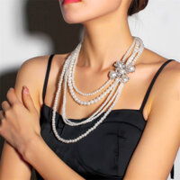 1pvs cổ điển nhiều lớp giả ngọc trai vòng cổ dài dây chuyền áo len vòng cổ ngọc trai