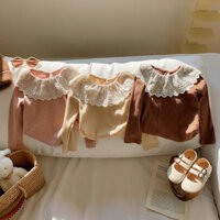 2-6 Tuổi Quần Áo Trẻ Em Bé Gái Áo Dài Tay Ren Viền Cổ Đế Lớp Áo Sơ Mi Trẻ Em