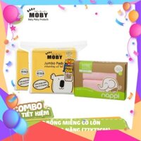 2 Bịch bông miếng Moby cỡ lớn (100 mếng/bịch) + 1 Hộp khăn đa năng Nappi (2 chiếc/hộp) T1122 Teppi13 BUXU Shop