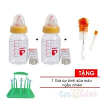 2 Bình sữa Pigeon 120ml nhựa PP + cọ rửa bình sữa Tặng 1 giá úp bình sữa