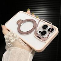 【2 brackets in 1 case/Transparent Acrylic hard case/ Pink】ốp lưng compatible for iphone 11 12 13 14 15 16 pro max case