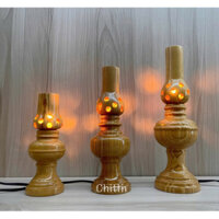 2 Cây đèn bàn thờ gỗ sồi 3 kích cỡ - đèn bàn thờ gỗ lỗ tròn