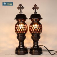 2 Cây Đèn Gỗ Thánh Giá (Gỗ Nâu Đen ) - Đèn Bàn Thờ Đông Phương Fatima (NCDS-0134)