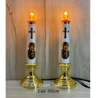 2 Cây đèn thờ công giáo thánh giá - Đèn cày nến điện 220V cao 25cm