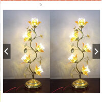 2 Cây Đèn Thờ Hoa Sen 5 Bông Thủy Tinh Pha Lê Cao Cấp 75 Cm-đèn ban thờ đẹp giá rẻ ( Màu Đỏ - Vàng )
