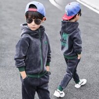 2 Chiếc Bé Trai Nhung Dây Kéo Áo hoodie Trang Phục Có Mũ Trùm Đầu Áo Khoác Theo Dõi Bộ Ấm Lông Cừu Áo Trẻ Em Quần Áo Cho Mùa Xuân Thu Làm Quà Tặng