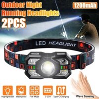 2 Chiếc Đèn Pha Cảm Ứng Led Cảm Biến Sạc USB Đèn Pin Câu Cá Đèn Pin Đầu Chống Nước Cho Cắm Trại