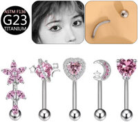 2 Chiếc F136 Hợp Kim Titan Lông Mày Nhẫn Trái Tim Khảm zircon Mặt Trăng Hoa Lông Mày Móng Tay G23 Dị Ứng Khuyên