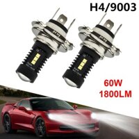 2 Chiếc H4 9003 60W 1800LM 6000K COB LED Chuyển Đổi Bóng Đèn Pha Cao / Thấp Chùm