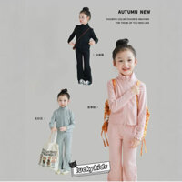 2 chiếc mùa thu Hàn Quốc trẻ em bé gái màu trơn lót dây kéo áo khoác + quần bộ quần áo