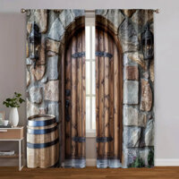 2 Chiếc, Rèm Cửa Sổ Cửa Gỗ Tường Đá Rèm Bán Che Bền 100% Vải Polyester (Không Cần Thanh) Art Deco Lễ Hội Trang Trí Nhà Và Riêng Tư