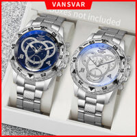 2 Chiếc Thời Trang Kinh Doanh Cổ Điển Đồng Hồ Nam Mặt Số Lớn Giả Dây Đeo Thép Ba Mắt Đồng Hồ Thạch Anh Thông Thường