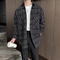 【2 Colors】Áo sơ mi nam dài tay cổ Đứng phong áo khoác nam màu đen cách retro áo khoác nam from rộng  hàn quốc áo chống nắng nam kẻ caro áo chống nắng nam kẻ caro chất lượng cao giá rẻ in ấn thiết kế cảm giác không dễ dàng để đâm vào áo sơ mi