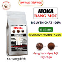 (2 gói 1/kg) cà phê hạt nguyên chất MOKA CẦU ĐẤT, RANG MÔC, nguyên chất 100% TỈ LỆ 80% MOKA + 20% ROBUSTA.