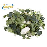 2 Gói Vòng Hoa Bạch Đàn Với Hoa Hồng Sâm Banh, Vòng Hoa Xanh Số Lượng Lớn Lụa Nhân Tạo Hoa Bạch Đàn Lá Cây Nho