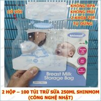 2 Hộp - 100 Túi trữ sữa mẹ 250ml SHINMOM S50V (Công nghệ Nhật)