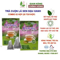 2 hộp trà cuộn lá sen Bảo Khang, trà lá sen, đậu xanh, rau má, thanh nhiệt, thải độc, mất ngủ