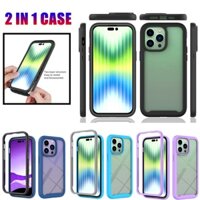 2 in 1 Luxury Shockproof Armor Case Compatible for iphone 15 14 Plus 13 Mini 12 11 Pro Max X XS XR SE 6 6S 7 8 Plus Casing Front Back Double Protection Hard Soft silicone Phone Protective Back Cover