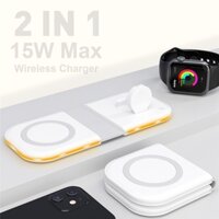 2 in 1 magnetic duo wireless charger foldable / compact / 15w fast charging pad cho điện thoại / đồng hồ / earbuds