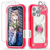 2 Kính Bảo Vệ Màn Hình + 1 Kính Máy Ảnh + 1 Ốp Lưng Cho iPhone 16 15 14 Plus 13 Mini 12 Pro Max, Ốp Lưng Chắc Chắn Cấp Quân Sự Chịu Lực Hạng Nặng Có Giá Đỡ Nhẫn