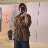 (2 Màu) (40-150kg) Áo sơ mi nữ dài tay cỡ lớn dáng rộng che bụng quá khổ Áo sơ mi thông thường