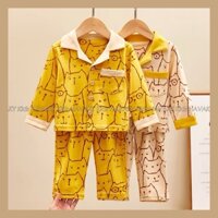 [2 Màu] Bộ Pijama Đũi In Hình Gấu Cho Bé Trai Bé Gái, Quần Áo Trẻ Em Havaky Kids - BD002