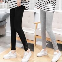 [2 Miếng] Quần legging ren thông thường dành cho nữ, Quần dài mỏng màu xám mùa xuân, Bộ quần bó co giãn mỏng màu đen, Quần legging trắng cho học sinh