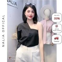 (2) NALIA MAYY - Áo sơ mi dài tay chất vải thô hàn HỞ TAY BÊN PHẢI phong cách cá tính trẻ trung dáng ôm