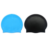 2 nón bơi trùm tai ngăn nước silicone cao cấp - Đen vs xanh dương