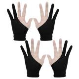 2 Pairs Professional 2-fingers Artist Tablet Drawing Gloves Anti-fouling for Graphic Tablet Drawing Pen Display Size S Black