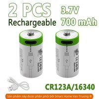 2 Pin 3.7V CR123A CR17335 CR16340 sạc type C 700mAh cho máy ảnh cảm biến dung lượng cao công nghệ lithium