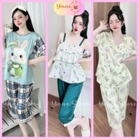 (2 size) °Lụa Tơ.Tằm° Đồ bộ Pijama Lửng Dây/Cổ tròn Tay Ngắn, siêu mát, Bộ ngủ mặc nhà Thiết Kế 5D họa tiết Trend Xinh