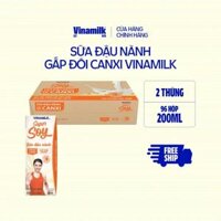 2 Thùng Sữa đậu nành Vinamilk Gấp đôi Canxi có đường hộp 200ml - 48 hộp/Thùng