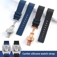 20 / 23mm Fine Dọc Dây Đeo Silicon Cho Cartier Santos 100 Dây Phụ Kiện Mềm Chống Thấm Nước Dây Kim Khóa Bướm Khóa Vòng Tay Silicon Chất Lượng Cao Cho Nam Nữ