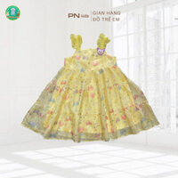 [20-30kg] Đầm voan 2 dây xòe vàng  logo Kuromi châm bi hoa sát nách dễ thương cho bé gái dễ thương