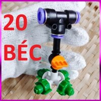 20 Béc tưới cây, phun sương 4 tia nhựa, có van khóa đầu béc, kết nối ống 8mm
