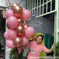 20 Bong bóng bay tròn vàng hồng rose gold chrome, hồng pastel