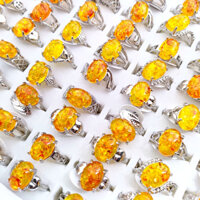 20 Chiếc Nhẫn Retro Cho Nữ Mạ Bạc Vàng Giả Đá Hổ Phách Trang Sức Thời Trang Bán Buôn