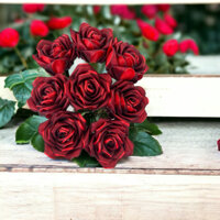 20 hoa ruy băng mix voan đen đỏ 2 lớp (13 cánh)