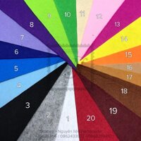 20 màu vải dạ nỉ làm sách vải, treo nôi handmade, đồ chơi mầm non... các kích cỡ 90x90cm, 45x45cm, 23x23cm - 1 vỉ kim 27 món