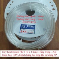 20 Mét ống hơi khí nén, dây hơi máy nén khí phi 6 (6*4mm) trắng trong hàng tốt