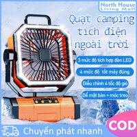 【20000mAh】Quạt cắm trại ngoài trời có pin tích hợp, đèn, bộ sạc điện thoại, điều khiển từ xa